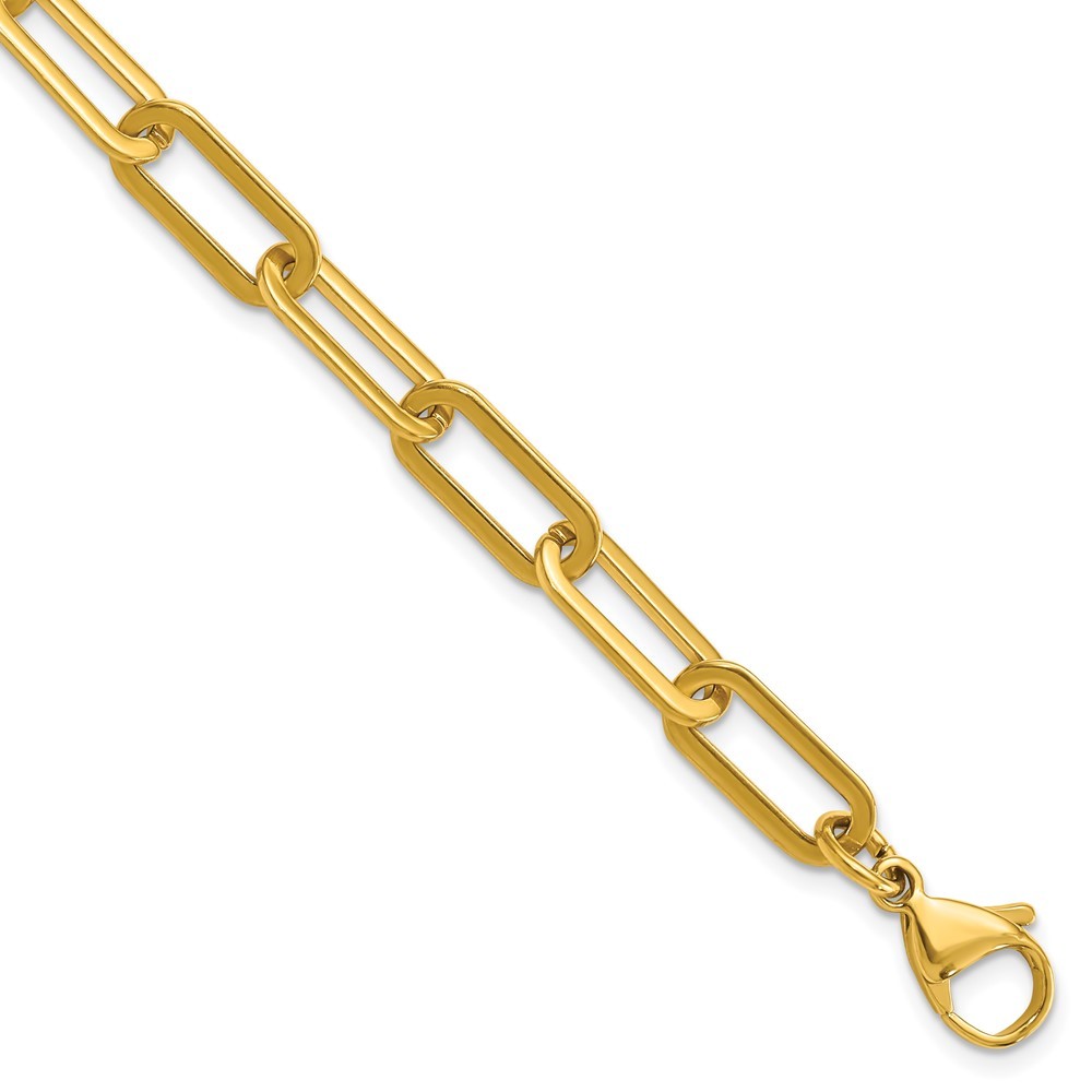 Stainless Steel Yellow IP-plated Enlongated Paperclip 7.75 in Chain Bracelet